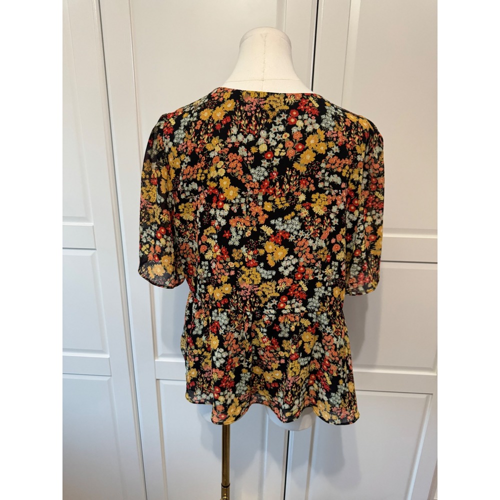 Madewell Flower Garden Faux Wrap Peplum Top Black Floral Dolman Sleeve XL - Picture 7 of 8